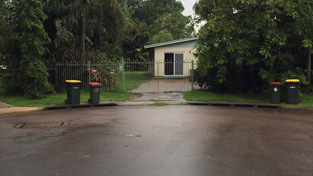 A resident spotted a croc chewing on his bin outside him home in Palmerston, near Darwin. (NT Police)