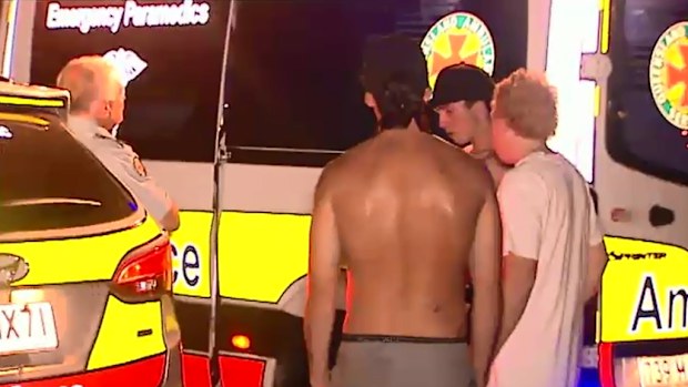 Paramedics treated a fire-breather for internal burns, and took him to hospital. (9NEWS)