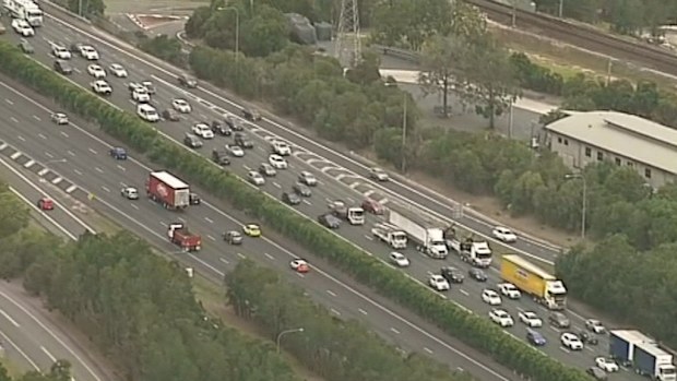 Traffic is queued for three kilometres along the M1. 
