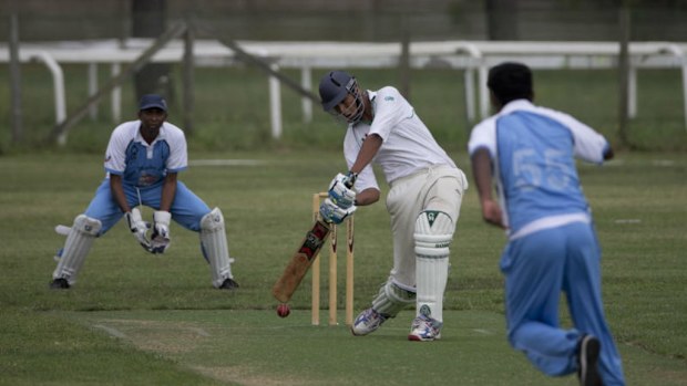 Members of the St. Peter's cricket team, dressed in light blue, face the Capannelle Cricket Club during a friendly match. The Vatican formed its team last year, tapping mostly Indian and Sri Lankan priests, deacons and seminarians studying in Rome. Picture: AP