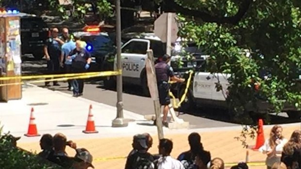 Police at the scene of the University of Texas stabbings. (CBS Austin)