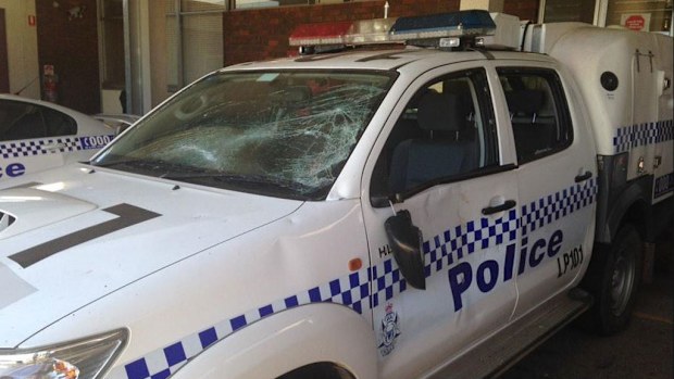 A police vehicle was damamged in the brawl. (9NEWS)