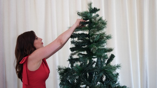 Jo Abi hanging Christmas tree lights