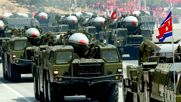 North Korea shows off Scud missiles during a parade in Pyongyang. (AAP)
