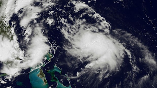 This satellite image from the National Oceanic and Atmospheric Administration (NOAA) shows the weather system travelling up the Atlantic coast of the United States on August 4. (Getty Images)