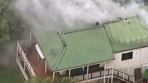 Two have been treated to injuries after a home was gutted by fire in Narangba. (9NEWS)