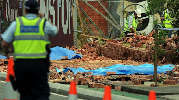 The scene of the fatal Melbourne wall collapse in 2013. (AAP)