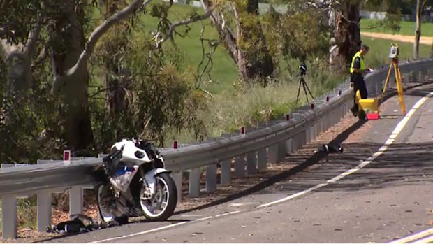 A motorcyclist died in a crash on Cudlee Creek Road, Lobethal. (9NEWS)