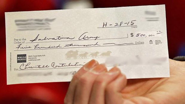 The Salvation Army received this cheque inside a collection bucket. (Salvation Army)