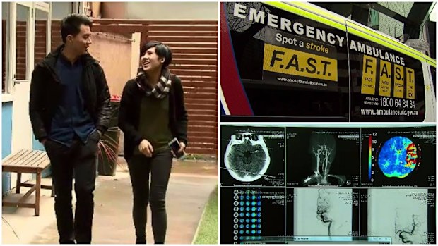 Perry Lin (left) has his girlfriend to thank after she noticed he was having a stroke while on FaceTime. (9NEWS)