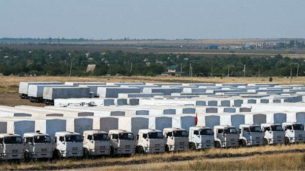 The Russian aid convoy has been held up at the Ukraine border for three days. (Getty)