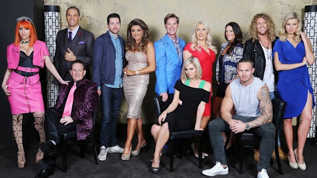 Gabi Grecko, Blake Garvey, Geoffrey Edelsten, James Mathison, Gina Liano, Richard Reid, Sophie Monk, Mel Greig, Esther Anderson, Matt Cooper, Tim Dormer and Tegan Martin make up season four of The Apprentice. (FremantleMedia Australia/Channel 9)