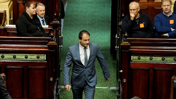 Disgraced Independent MP Geoff Shaw arrives at the Legislative assembly at the Victorian Parliament for the first time after serving a suspension. (AAP)