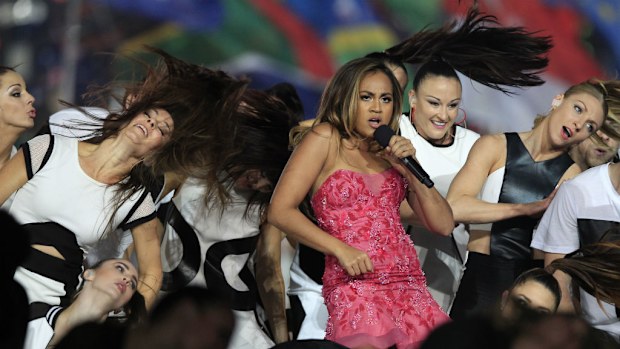 Jessica Mauboy performs onstage during the Closing Ceremony for the Commonwealth Games Glasgow 2014. (AAP)