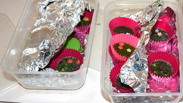 Supplied image of Cannabis cupcakes discovered by police during a raid on an Alice Springs property on Monday, Aug. 11, 2014. A man has been arrested following the raid, which unearthed the baked treats, almost a kilogram of cannabis and more than $10,000 in cash. (AAP Image/Northern Territory Police)