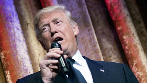 President-elect Donald Trump speaks during the presidential inaugural Chairman's Global Dinner. (AAP)
