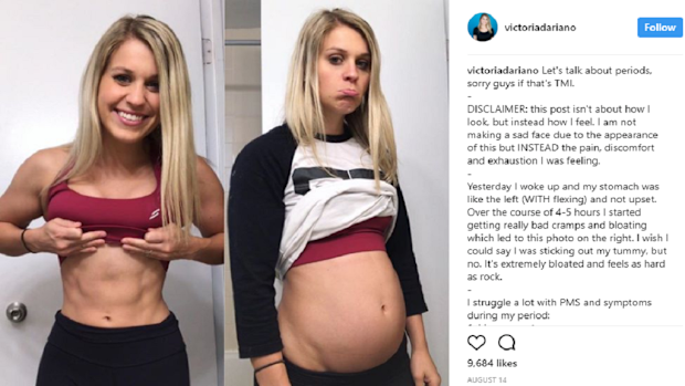Former bodybuilder shows how abs become bloated during PMS | Nine.com.au