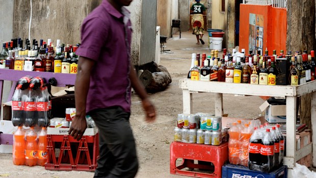 Stacks of liquor are sold on the streets of Maputo, Mozambique. (Getty Images)