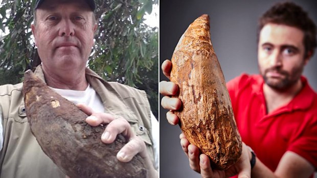 Murray Orr (left) with his find, which has been donated to Museum Victoria. (Supplied/Museum Victoria)