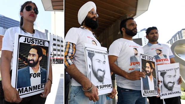 Supporters of slain Brisbane bus driver Manmeet Alisher outside court. (AAP file image)