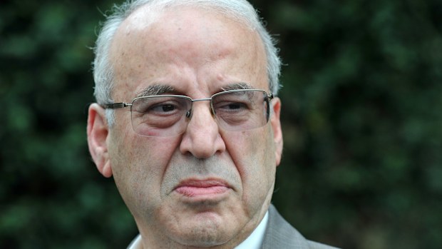 Former NSW Labor Minister, Eddie Obeid, answers questions outside his home in Sydney on Thursday, June 5, 2014. (AAP Image/Paul Miller)