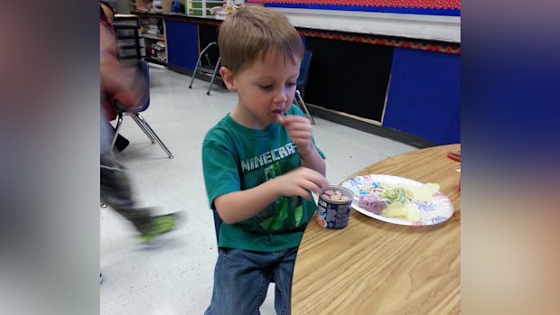 Caden was allowed to join in a class party thanks to his teacher. (Supplied)