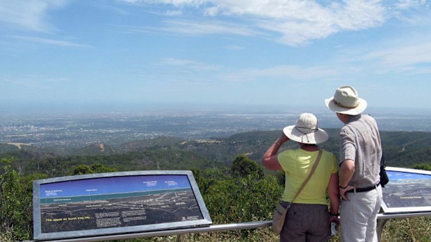 The view from Mount Lofty, 710m up in the Adelaide Hills, where a fire ban is currently in place. (AAP)