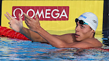 David Popovici reacts after winning Men's 200m Freestyle Final during the 2024 European Aquatics Championships on June 21, 2024 in Belgrade, Serbia.  
