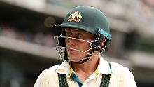 MELBOURNE, AUSTRALIA - DECEMBER 26: Marnus Labuschagne of Australia prepares to bat after the rain delay during day one of the Second Test Match between Australia and Pakistan at Melbourne Cricket Ground on December 26, 2023 in Melbourne, Australia. (Photo by Robert Cianflone/Getty Images)