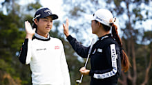 Minjee Lee and Min Woo Lee high five.