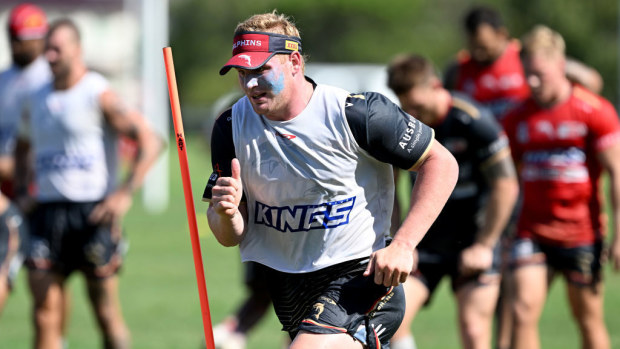 Tom Flegler runs during a Dolphins NRL training session.