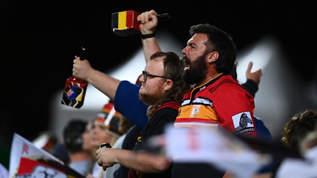 Chiefs fans show their support at FMG Stadium Waikato.