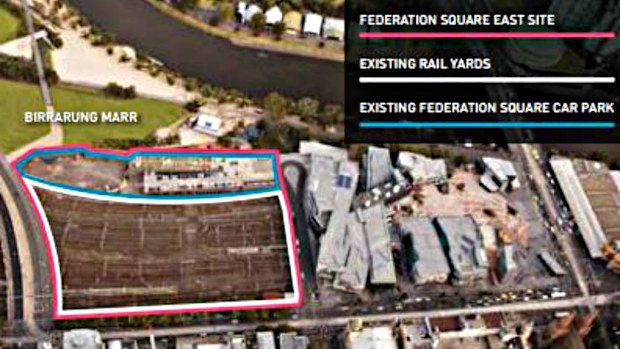 The proposed site of Federation Square East, which would link several of the city's iconic sites including the MCG and the botanic gardens. (Victorian Government)