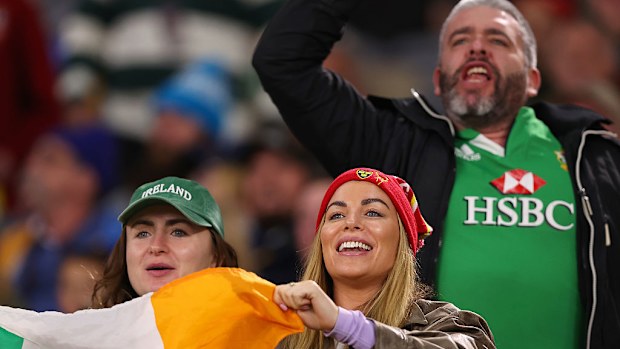 Spectators show support during the competition between the Western Force and British and Irish Lions.