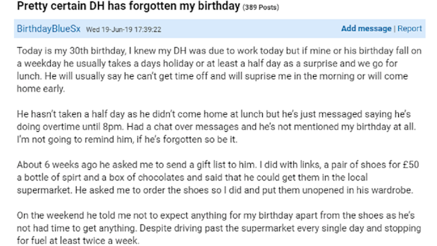 The sad wife has shared her distress on the parenting forum.
