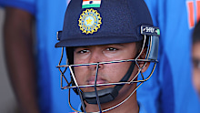 Vaibhav Suryavanshi of India waits to take the field as opening batsman.