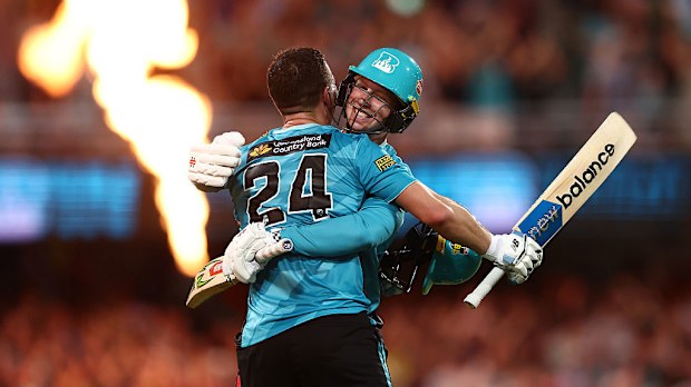 Hugh Weibgen and Jack Wildermuth of the Heat celebrate their win over the Scorchers.