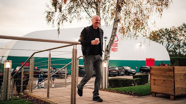 Sean Dyche arrives for his first Nottingham Forest training session.
