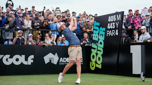 Cam Smith of Ripper GC tees off at LIV Adelaide.