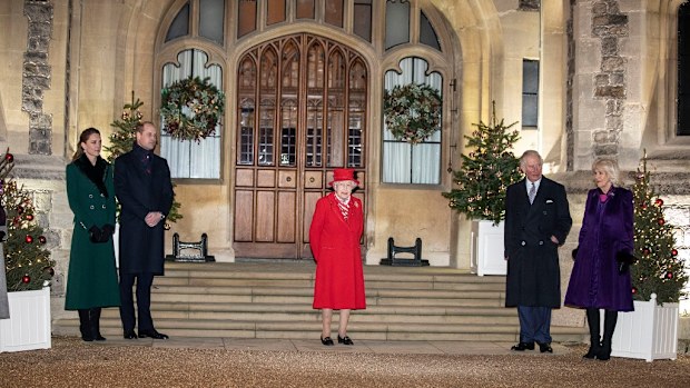 Senior royals remained socially distanced in accordance with coronavirus restrictions.