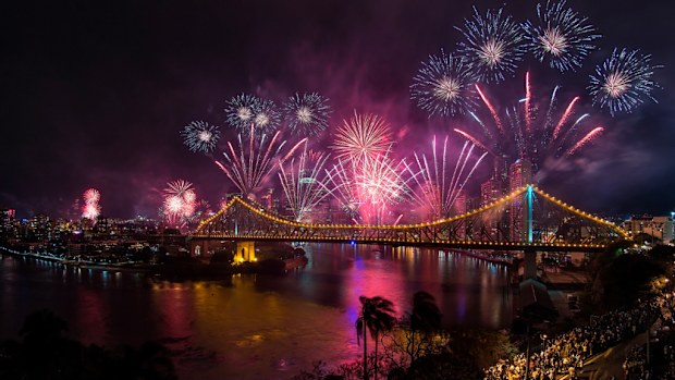 More than 100,000 people lined the river banks to watch the fireworks in Brisbane. 