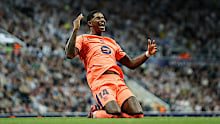 Marcus Rashford of Barcelona celebrates scoring.