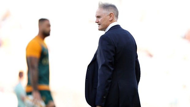 Wallabies head coach Joe Schmidt looks on.