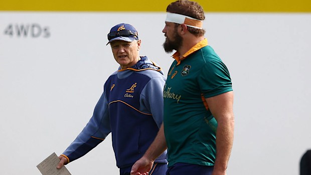 Wallabies coach Joe Schmidt and James Slipper.