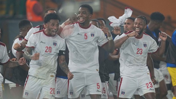 Ryan Isaac Da Graca Mendes of Cape Verde celebrates a goal.