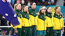 Australia team during the national anthems.