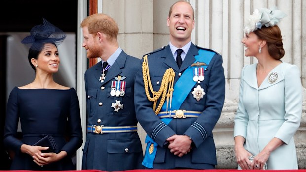 The couples watch a flypast to mark the centenary of the Royal Air Force from the balcony of Buckingham Palace on July 10, 2018 in London.