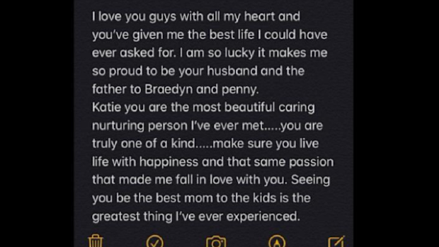 Katie Coelho note from husband