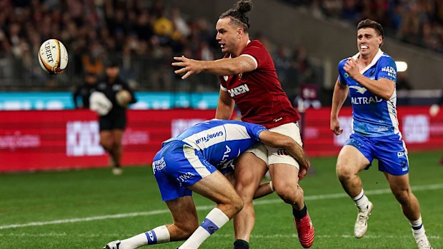 James Lowe of British & Irish Lions offloads on the way to setting up his side's fourth try.