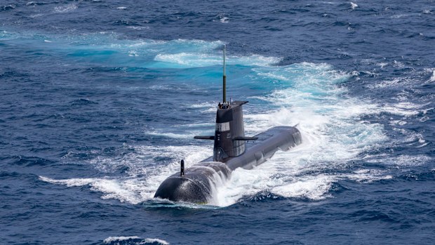 DARWIN, AUSTRALIA - SEPTEMBER 05: In this handout image provided by the Australian Defence Force, Royal Australian Navy submarine HMAS Rankin is seen during AUSINDEX 21, a biennial maritime exercise between the Royal Australian Navy and the Indian Navy on September 5, 2021 in Darwin, Australia. Australia, the United States and the United Kingdom have announced a new strategic defence partnership - known as AUKUS - to build a class of nuclear-propelled submarines and work together in the Indo-Pac